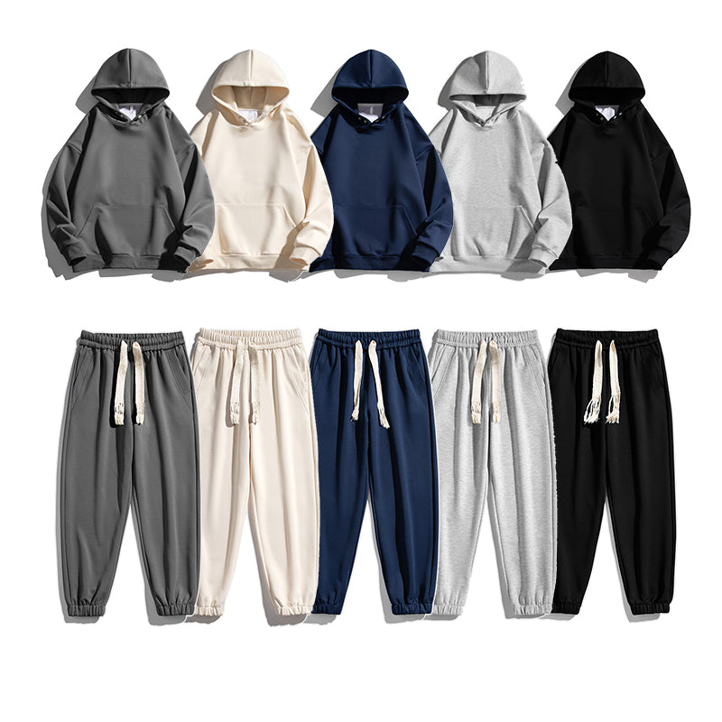 400G Heavyweight Sweatpants and Hoodie Set Custom logo Blank Distressed Embroidery High Quality Fashion Winter Hoodies Men