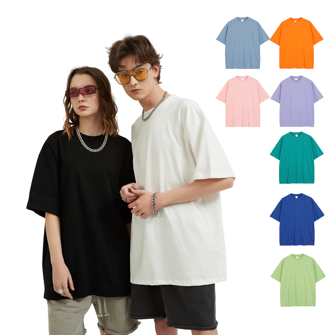Custom Oversized Drop Shoulder Pure Color Heavy Cotton Streetwear Short Sleeve High Quality Round Neck Personalized T-shirt