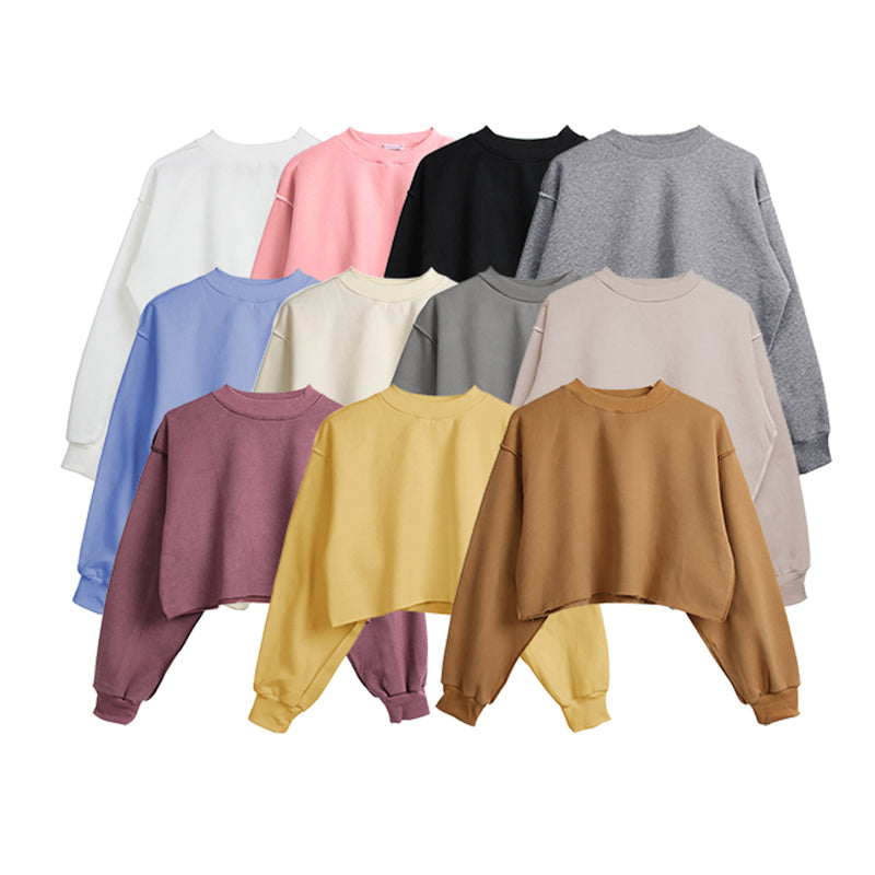 High Quality Custom Pullover Hoodie Multi Color Blank Distressed Embroidery  Cropped Short New Design Streetwear Hoodies Women