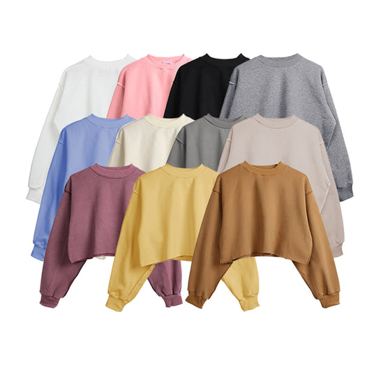 High Quality Custom Pullover Hoodie Multi Color Blank Distressed Embroidery  Cropped Short New Design Streetwear Hoodies Women