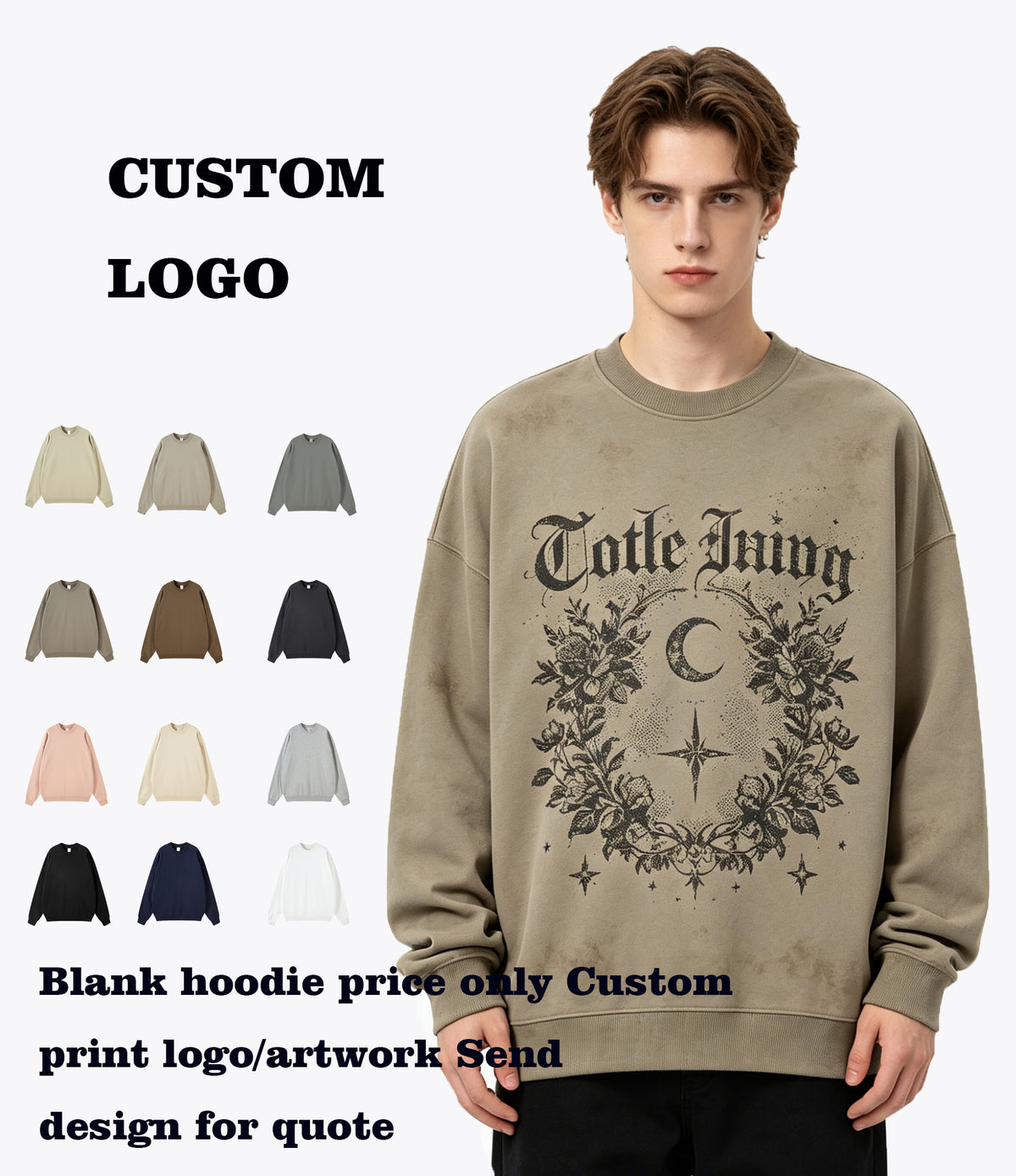 Customized 100% Cotton Heavy Weight Wool Pullover with a Round Neck Personalized Designer Men for Men High Quality Vintage Style