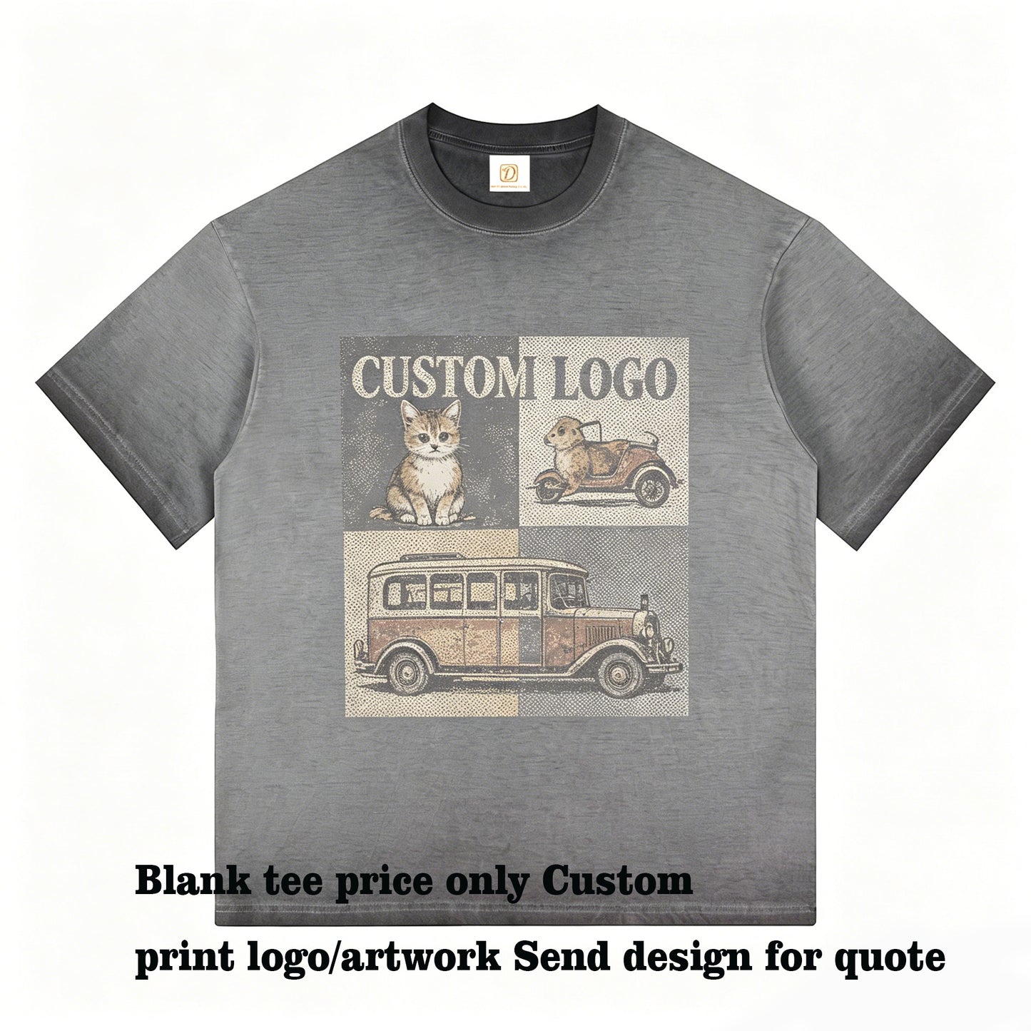 You Can Customize Your Favorite Pattern 100% Cotton Heavyweight Distressed Short Sleeved T Shirt with Washed Out Shoulder Design