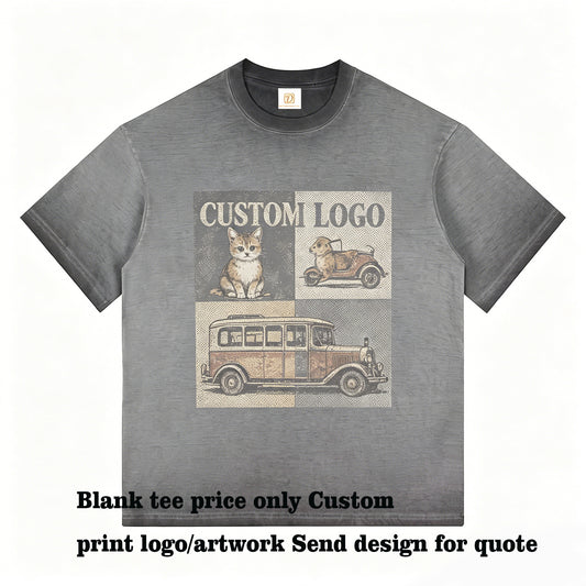 You Can Customize Your Favorite Pattern 100% Cotton Heavyweight Distressed Short Sleeved T Shirt with Washed Out Shoulder Design