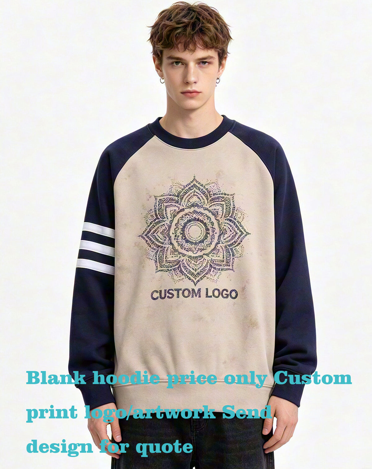 High Quality Hoodie Thick and Loose Quilted Contrast Color Crossover Sleeve Pullover Base Layer Hoodie Unisex Fashion Style