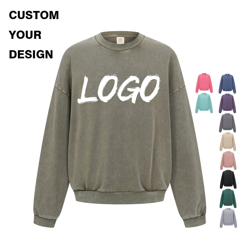 Heavyweight Hoodie 100% Cotton Custom Vintage Crewneck High Quality Waxing Printing Acid Washe Men's Hoodies & Sweatshirts