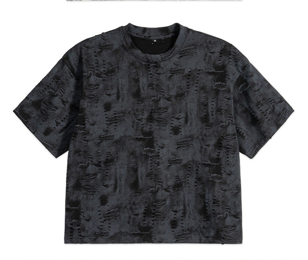 Couture Worn Out Denim Style Boxy Men's T Shirt Thick Pure Cotton Denim Texture Men's Short Sleeve Shirt Personalized Design