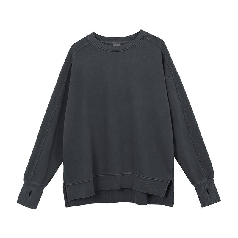 Fall and Winter Custom Style Washed and Distressed Ninja Style Sleeve Cotton Pullover with Dropped Shoulders and Oversized Fit