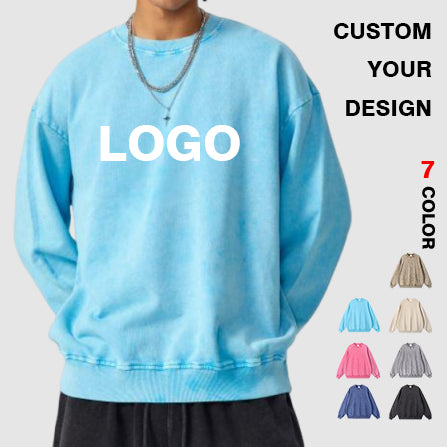2026 New Style Crewneck Sweater Custom Oversized Men's Cotton Hoodies Streetwear Puff Printing Acid Wash High Quality Hoodies