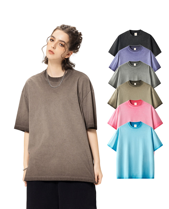 Custom French Terry Acid Wash Vintage Streetwear Unisex 100% Cotton High Quality  Drop Shoulder Screen Print Blank Tshirt