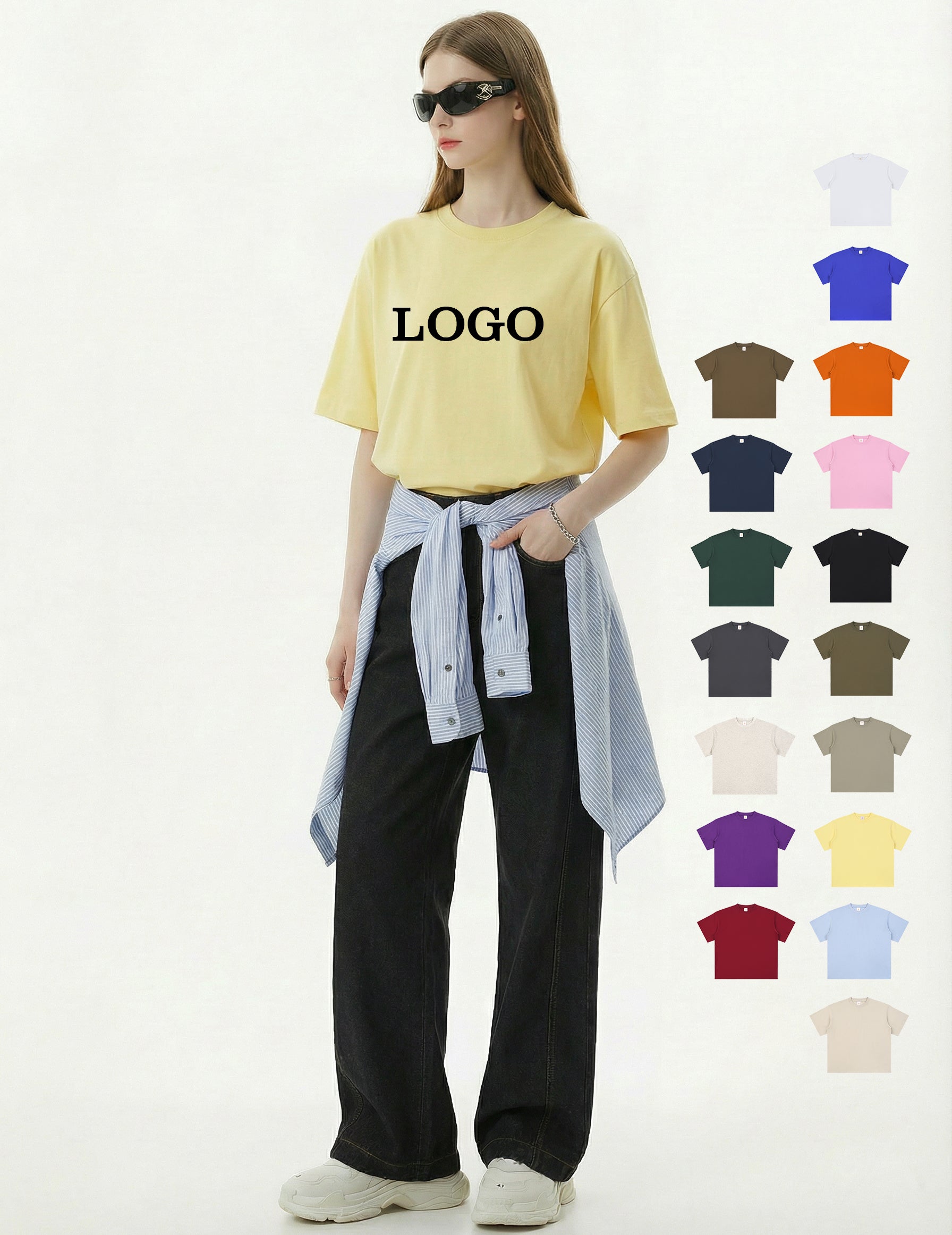 230G Custom 100% Cotton t Shirt Loose Drop Shoulder High Quality Streetwear Pure Color Round Neck Heat Transfers for T-shirts