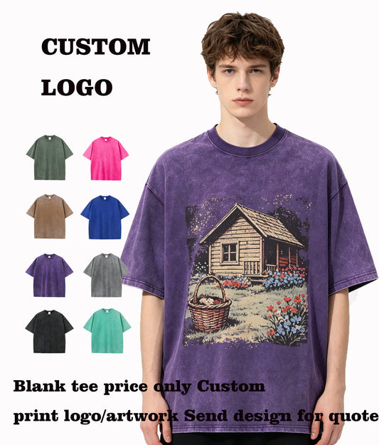 Customized t Shirts 8 Color 230g Pure Cotton Heavy Duty Distressed Oversized Sleeved T Shirt in Oversized Size Vintage Style