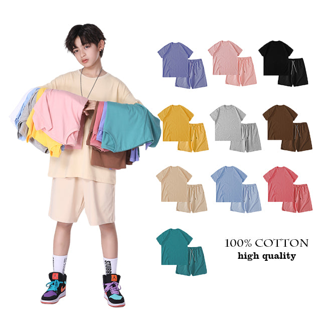 100% Cotton Multicolored Custom High Quality Short Sleeve and Shorts Streetwear Heat Transfers for Children's T-shirts