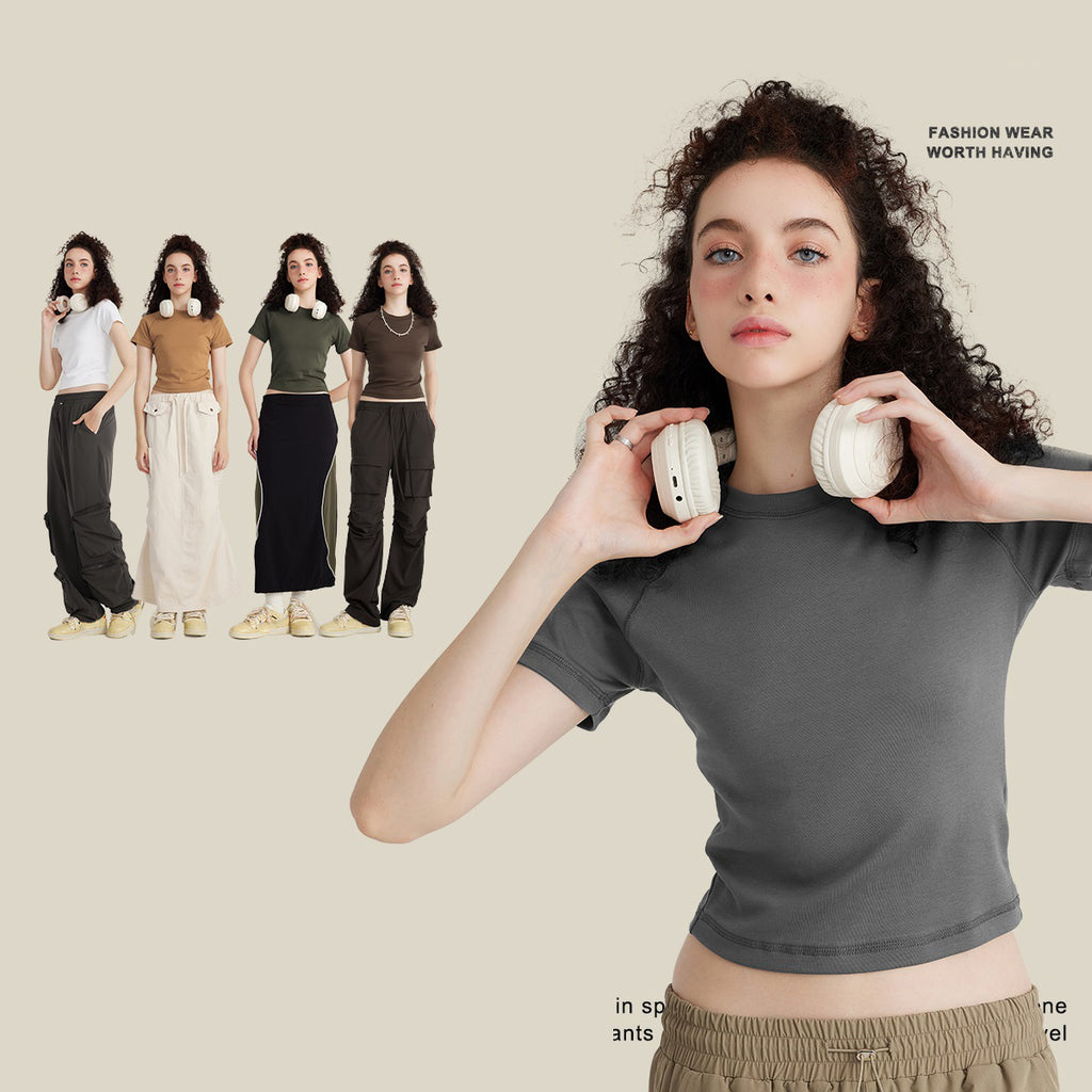 Custom logo Crop Top High Quality Blank Streetwear Short Sleeve Screen Print Heavy Weight Pure Color Fashion Ladies Tshirts