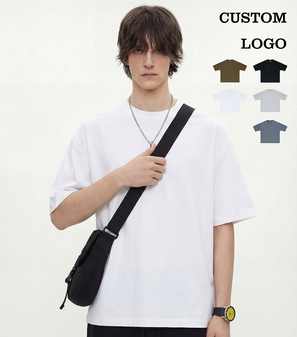 Streetwear Boxy Patchwork Tshirt 100% Cotton High Quality Customized Pure Color Fashion Casual Customized Men's T-shirts