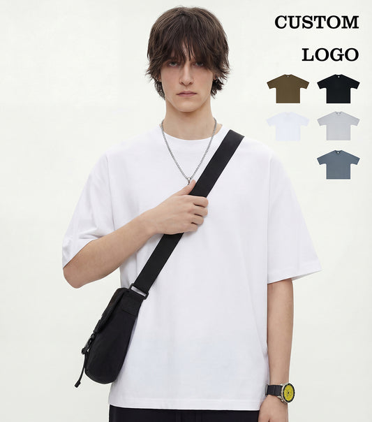 Streetwear Boxy Patchwork Tshirt 100% Cotton High Quality Customized Pure Color Fashion Casual Customized Men's T-shirts