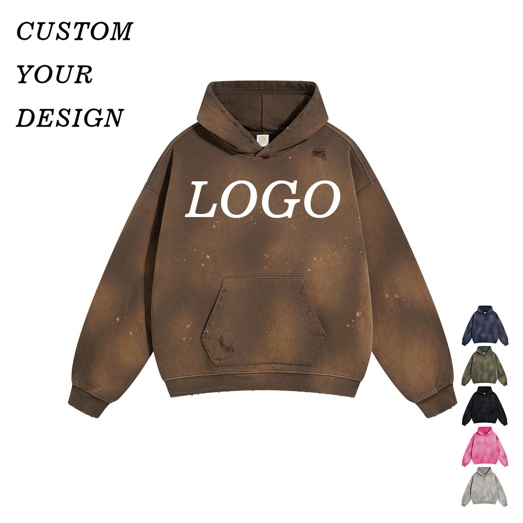 Manufacturer Hoodies Puff Printing Streetwear Heavyweight Blank Custom logo Unisex High Quality Broken Drop Shoulder Hoodie