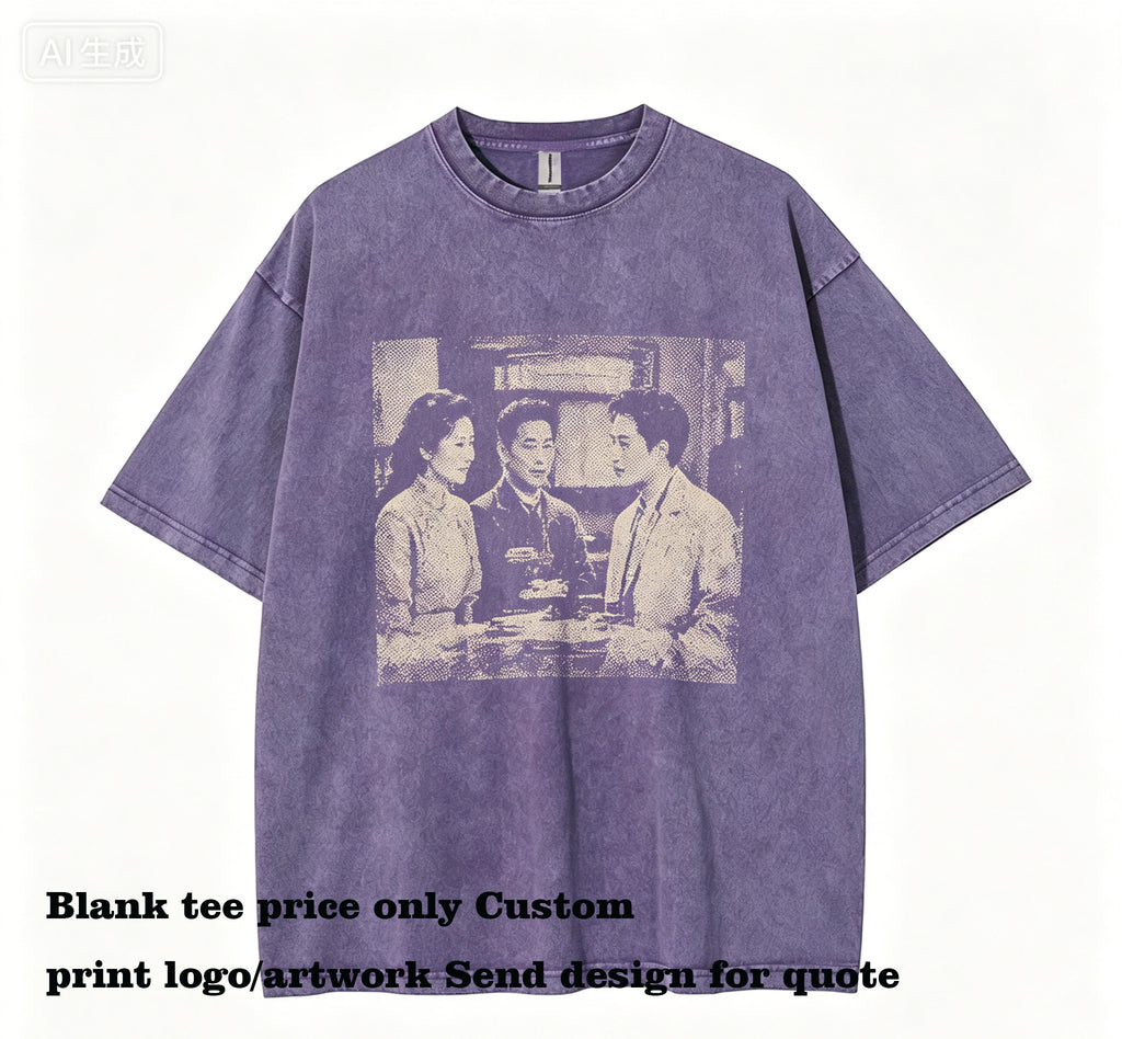 Manufacturer Custom LOGO Print Tshirt 12 Color Hand Dyed Washed and Distressed Short Sleeve American Style Drop Shoulder