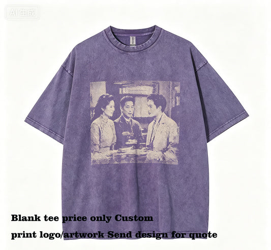 Manufacturer Custom LOGO Print Tshirt 12 Color Hand Dyed Washed and Distressed Short Sleeve American Style Drop Shoulder