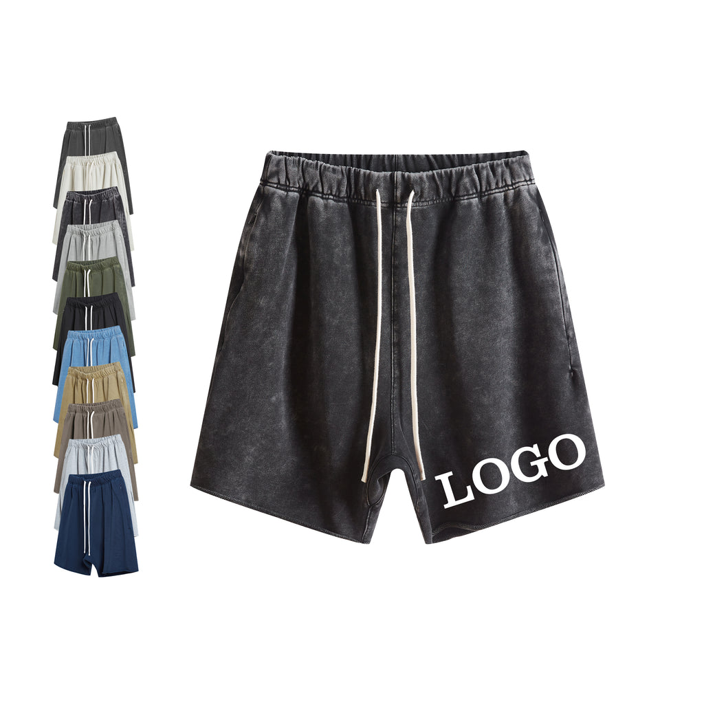 High Quality Custom logo Shorts Streetwear Distressed Embroidery 2026 Summer Loose Fashion Acid Wash Plain Shorts for Men
