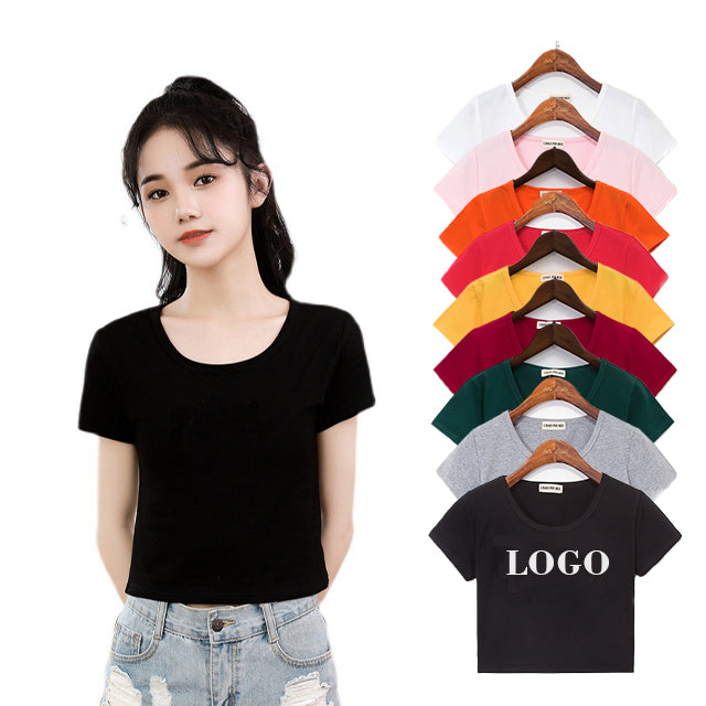 Custom T-shirts logo Short Sleeve Cropped High Quality Blank Round Neck Short Heavyweight Girls T-shirts