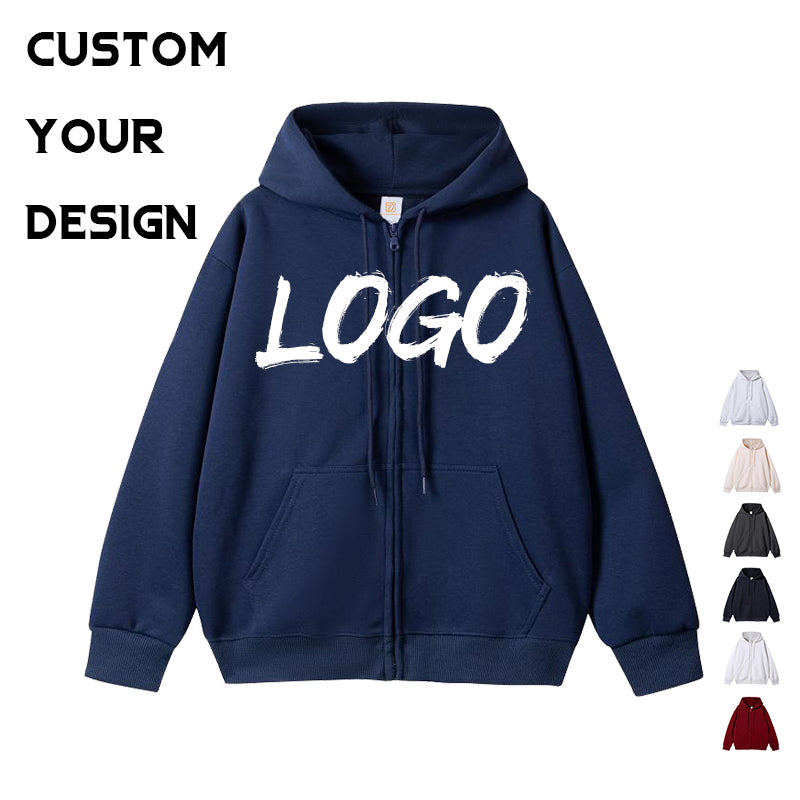 350g Heavyweight Hoodie Custom Blank Full Zip Heavy Cotton High Quality Streetwear Black Fashion Oversized Puff Printing Hoodie