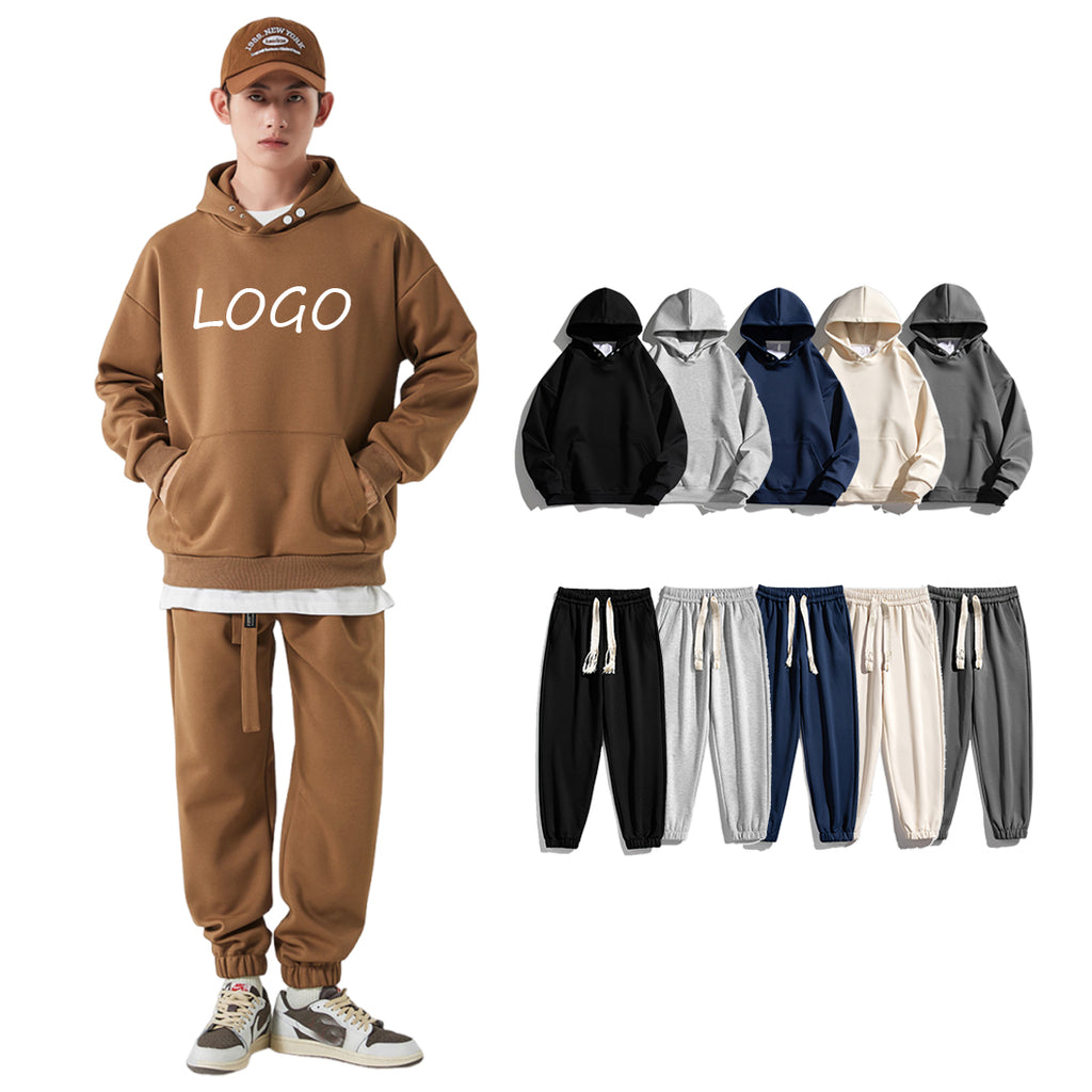 Heavyweight Wireless Streetwear High Quality Blank Custom Puff Printing Pure Color Oversized Men's Sweatpants and Hoodie Set