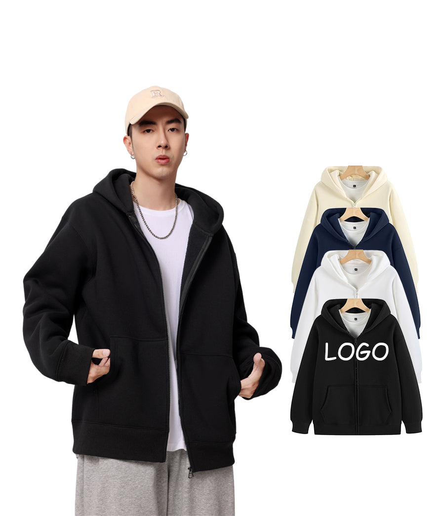 100% Cotton Heavyweight Full Zip up Custom Puff Printing High Quality Drop Shoulder Blank Streetwear Wholesale Hoodies