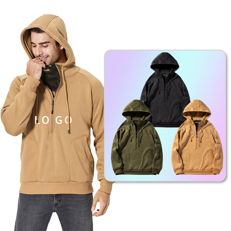 Wholesale Polyester V-neck Pullover Custom Zip Camouflage Heavyweight Streetwear Hoodies High Quality Winter Fleece Men's Hoodie