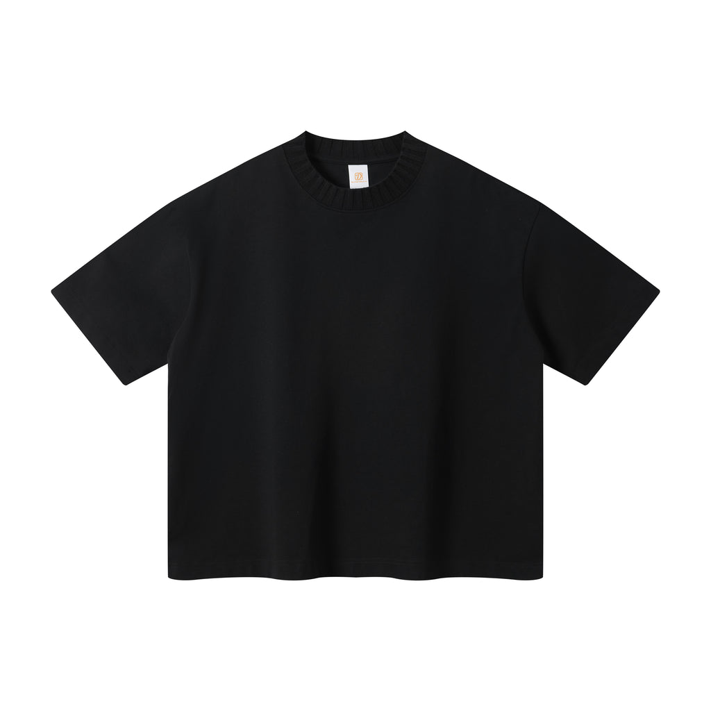 100% Cotton Custom Contrast Knit Collar Boxy Fit Color High Quality Streetwear Design Summer Short Sleeve Boxy t Shirt for Men