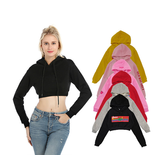 Wholesale Crop Tight-fitting Streetwear High Quality Polyester and Cotton Custom Puff Print Heavyweight Blank Pullover Hoodie