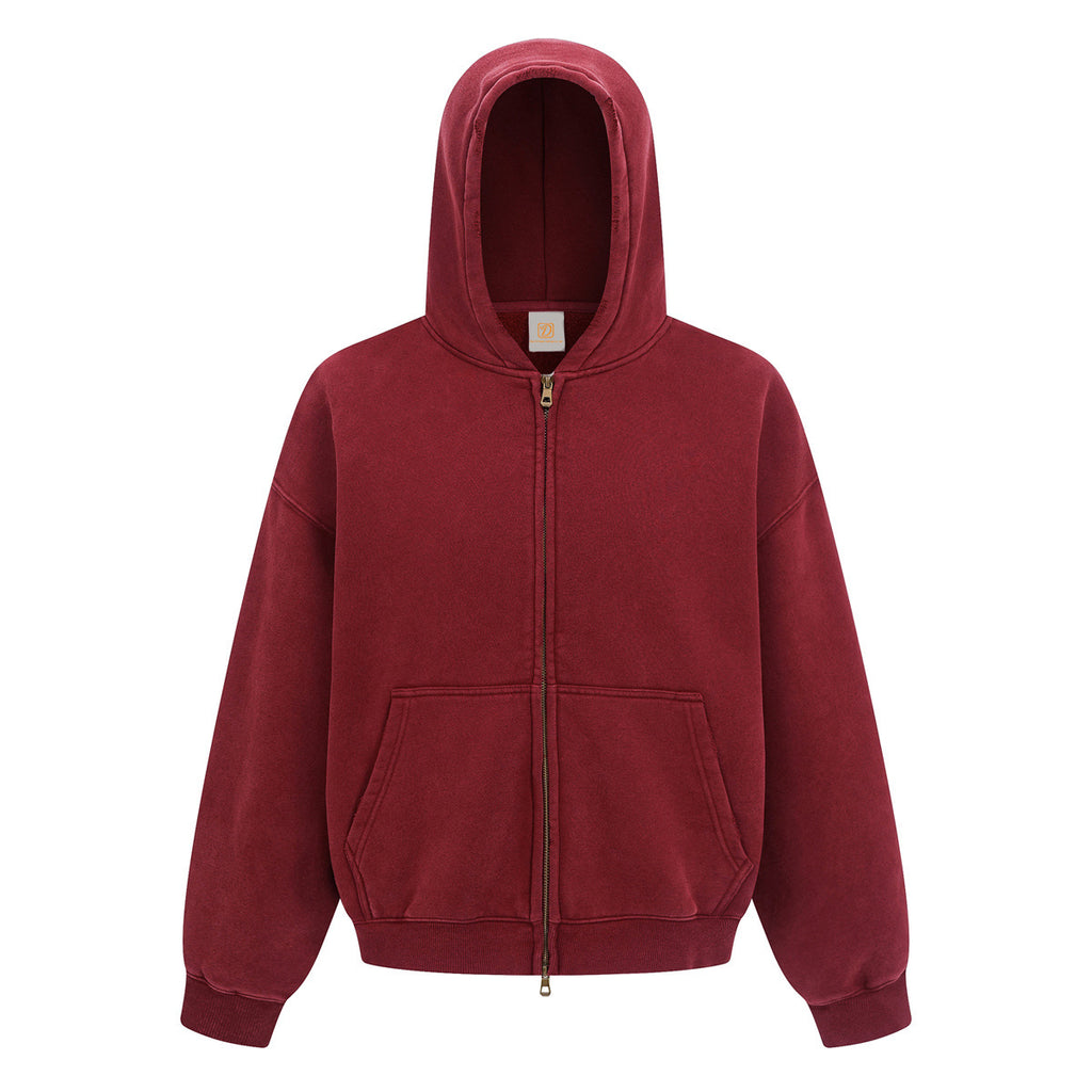 Short Style Boxy Custom Zip up Washed Wax Printing Unisex High Quality Streetwear Fashion Puff Printing Hoodies for Men