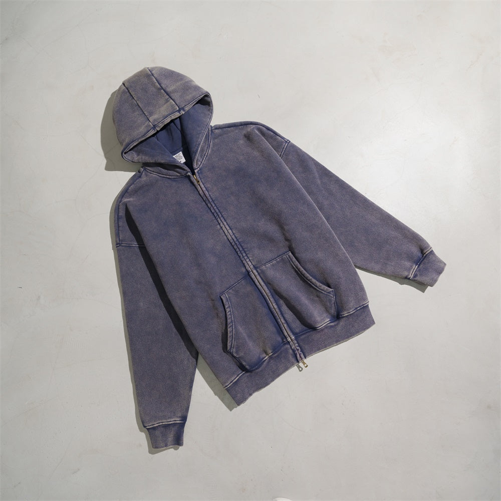 Manufacturer Hoodies Wholesale Full Zipper  Wireless Blanket Washed Vintage Heavyweight Hoodies & Sweatshirts