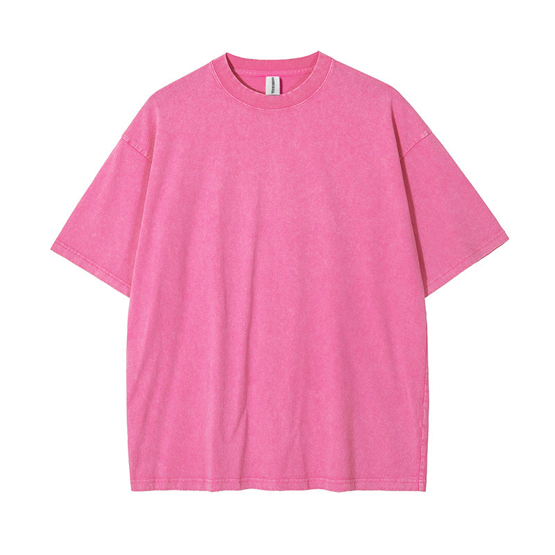 100% cotton t shirt custom streetwear waxing printing blank high quality black vintage short sleeve wholesale tshirt for men