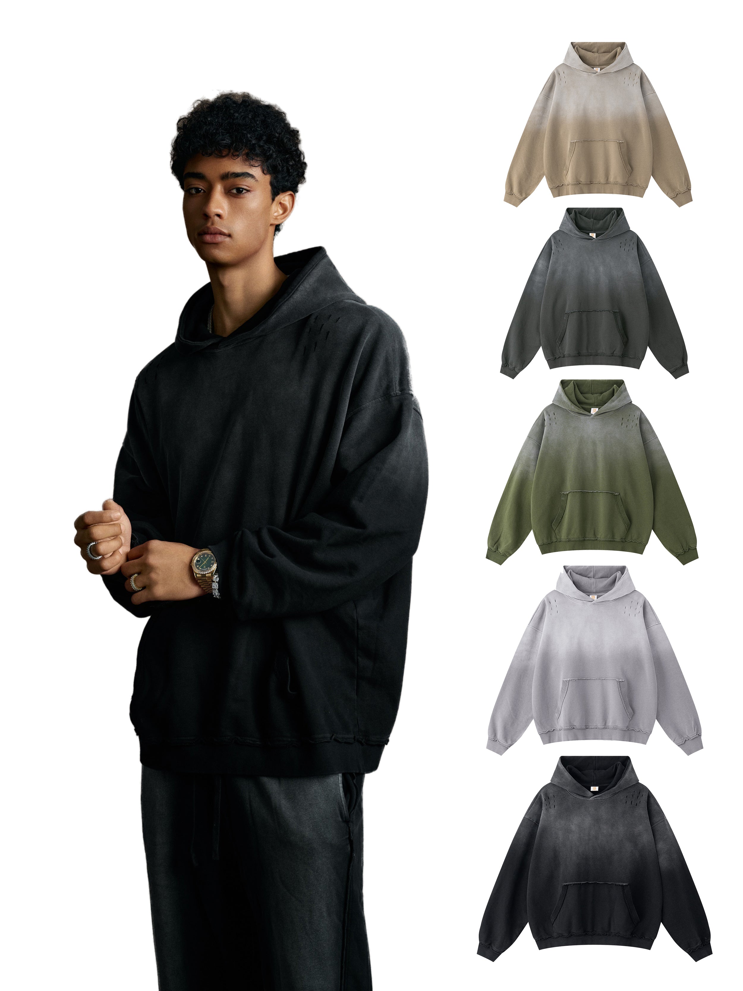 Wholesale Washed Gradient Color Printed Vintage Hoodies For Men Plus Size Men's Cotton High Quality