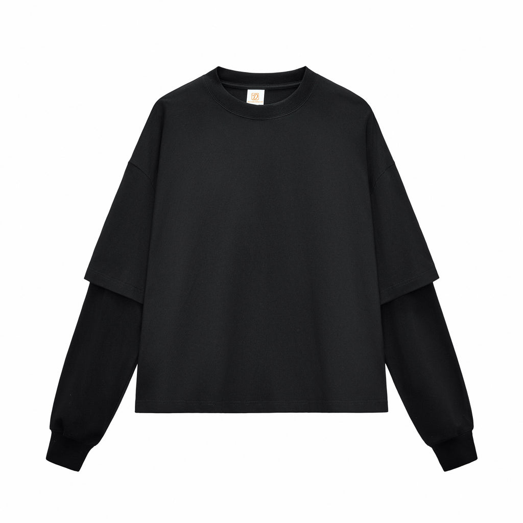 Boxy 100% Cotton Long Sleeve T-shirt Custom Round Neck Patchwork Blank High Quality Design Dtf Transfers for Long Sleeve Tshirts