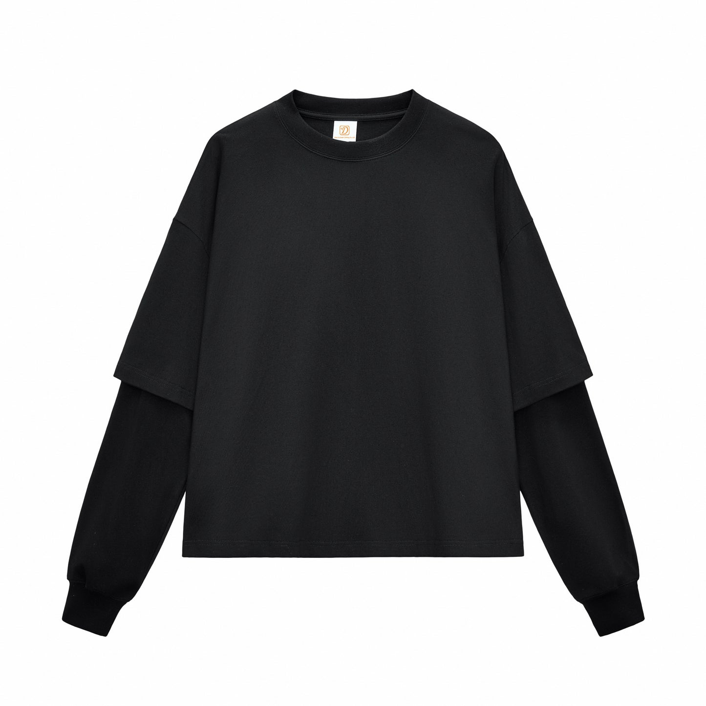 Fashion Multiple Processes to Choose From Pure Cotton Round Neck Long Sleeve Tshirt Patchwork Contrasting Color Boxy Style