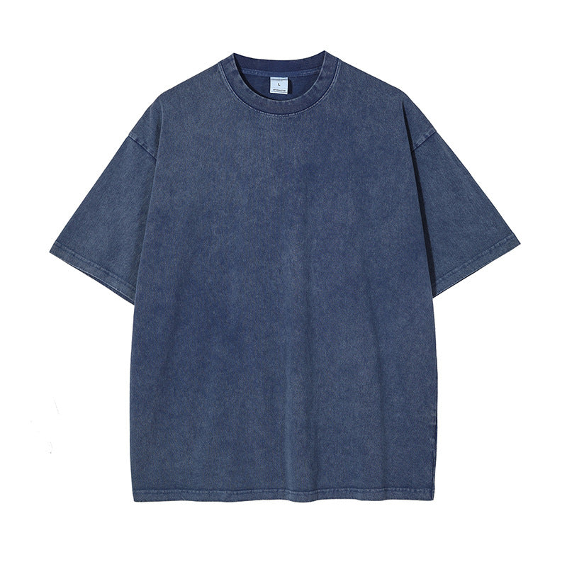 Wholesale Summer 10 Color Stir Fried Snowflake Wash Waxed Dyed Distressed Solid Short Sleeve 100% Cotton High Quality Tshirt