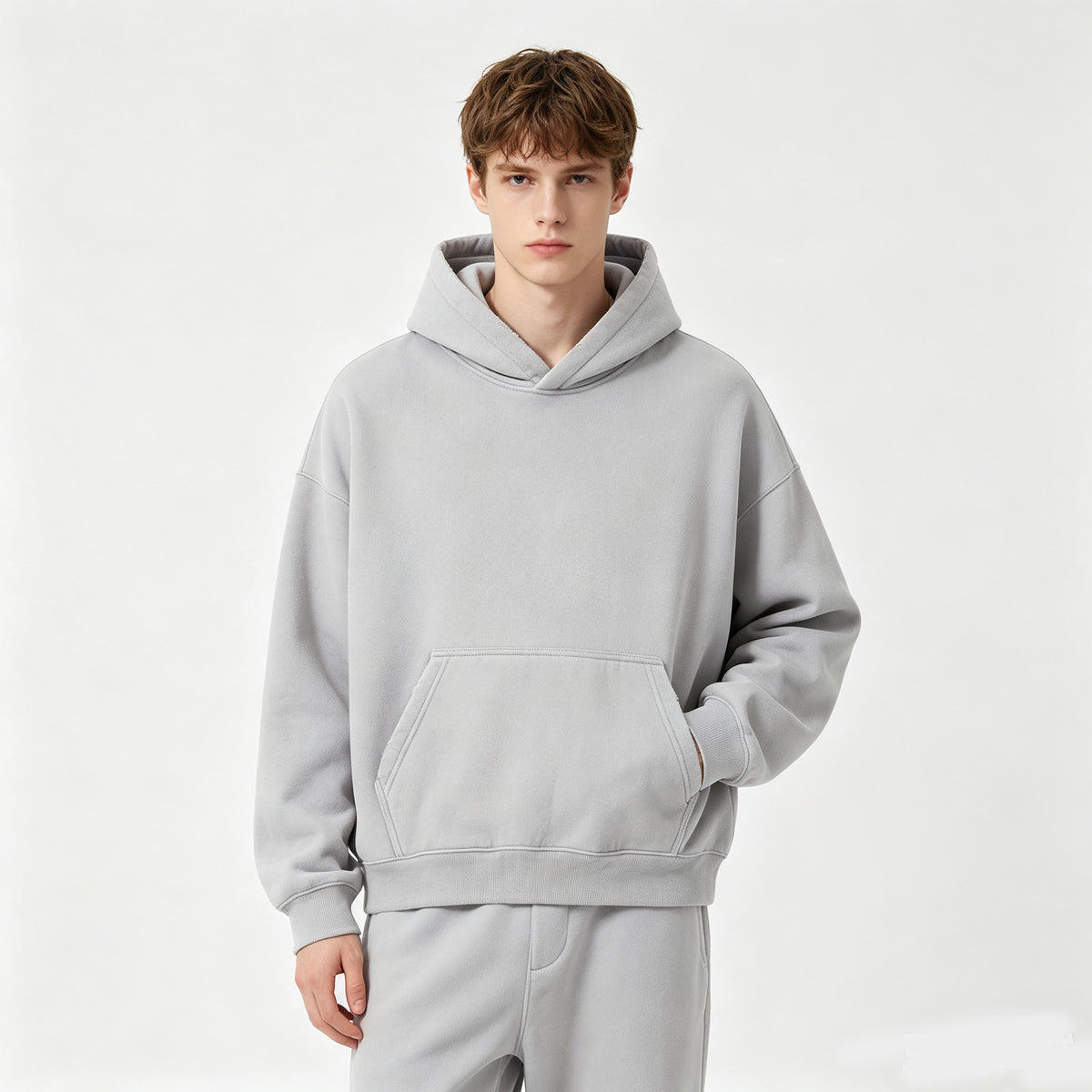 Customized Boxy Style Padded Fleece Pullover with Frayed and Distressed Hooded Sweater Design Heavyweight Oversized Hoodies