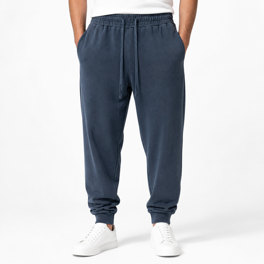 OEM Men Sweatpants 100% Cotton Blanc Loose Ankle Length Washed and Distressed Trousers American Style Fall and Winter Style