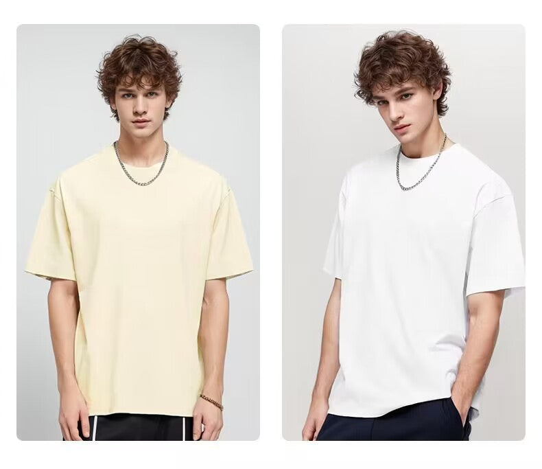 Wholesale Streetwear Heavy Cotton Plus Size Unisex High Quality Short Sleeve Round Neck Pure Color Heavyweight Custom T-shirt