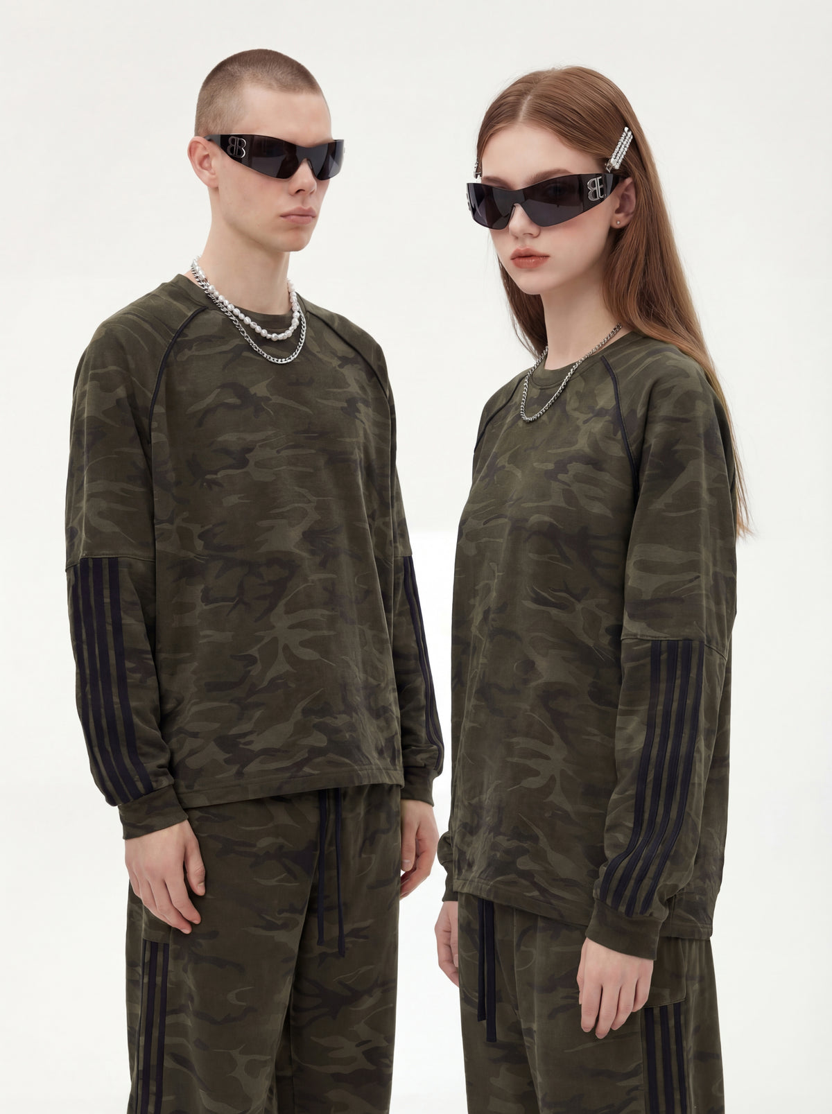 oem Sporty Woven Tape Patchwork Camouflage Long Sleeved t Shirt for Men Trendy Brand Small Collar Shoulder Long Sleeves Tshirt