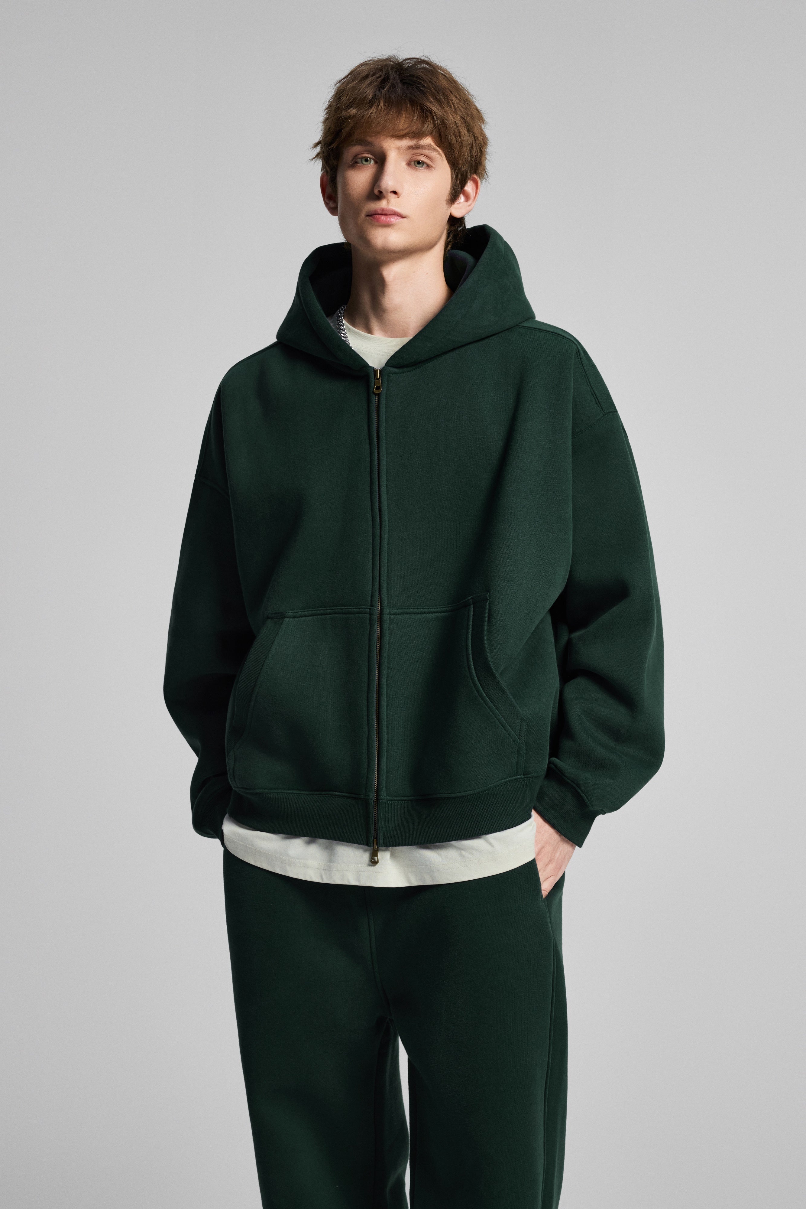 Boxy Fleece Men Hoodies High Quality Heavy Fashion Full  Zip Custom French Terry Hoodie