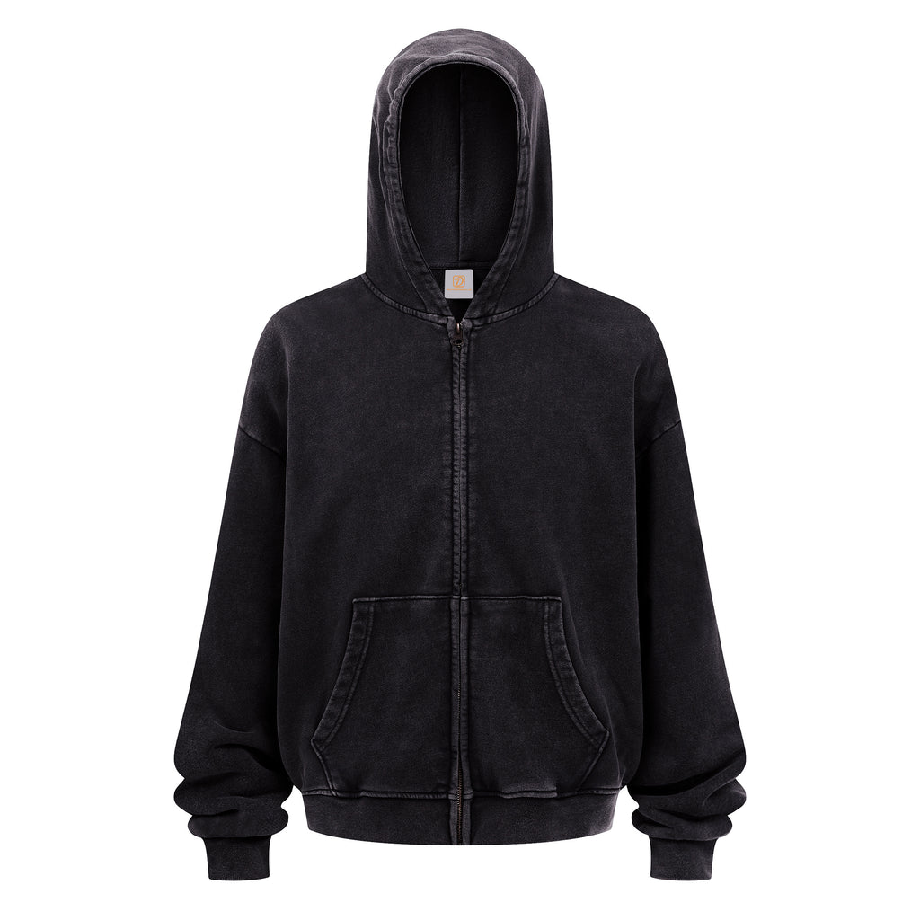 100% Cotton Hoodies Heavyweight Streetwear Custom Zip up Vintage Distressed High Quality Acid Wash Blank Fashion Hoodie for Men
