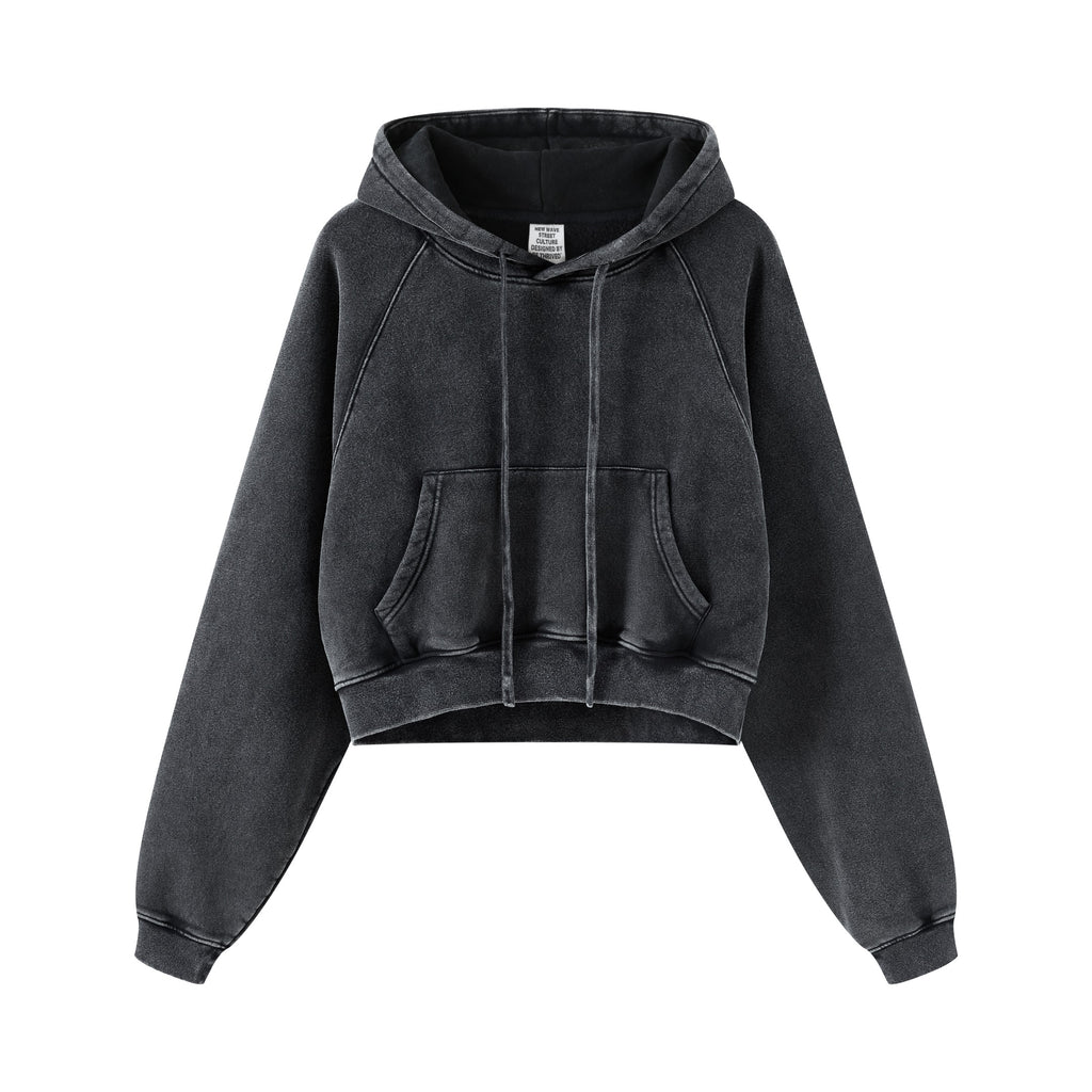 Custom Vintage Washed Streetwear Crop Top High Quality Sublimation Fashion Wholesale Hoodies Women's Hoodies Sweatshirts