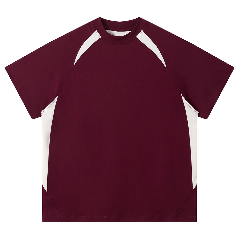 Summer Version Fashion Cool and Breathable Color-matched Contrast Patchwork Sporty Round Neck T-shirt with Shoulder Seams