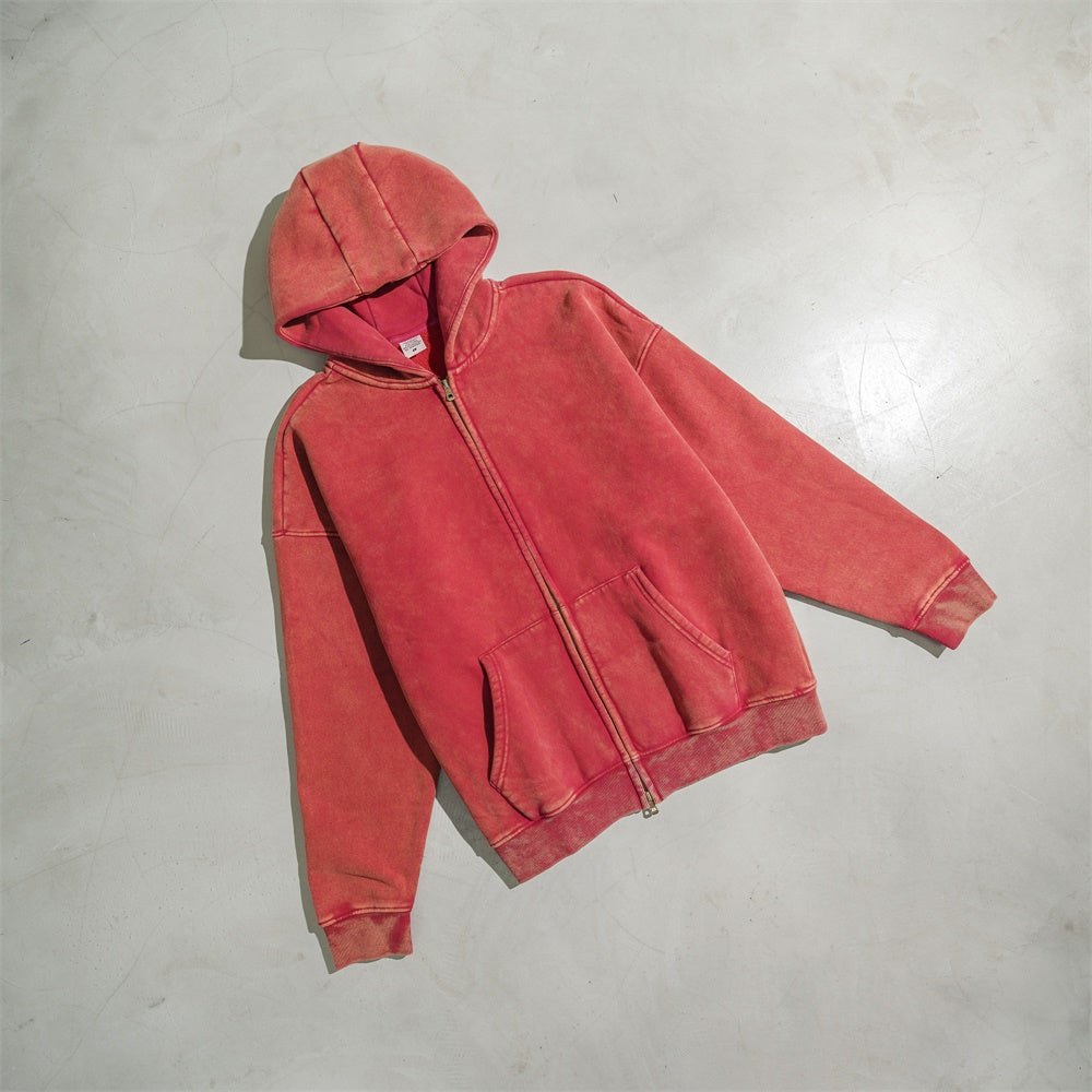Wholesale Custom Zip up Wax Printing Wireless Streetwear High Quality Polyetser and Cotton Hoodie Manufacturers