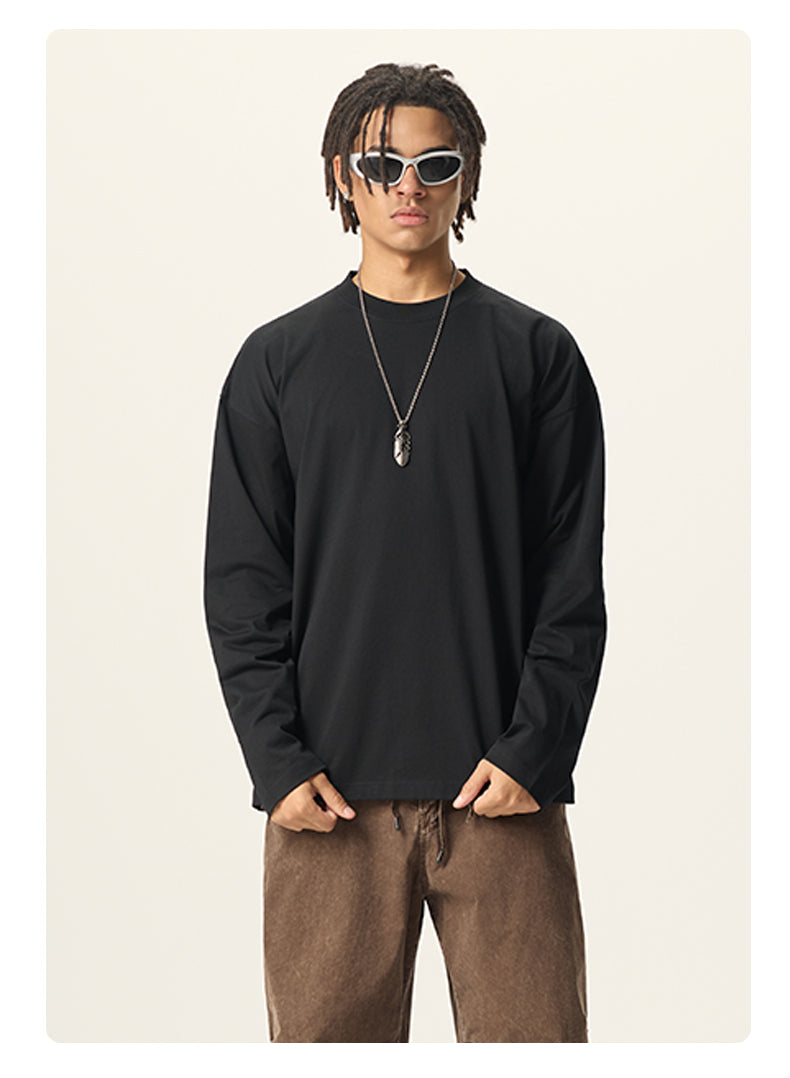 Customized Basic 100% Cotton Heavyweight Round Neck Long Sleeved Tshirt Straight Armhole Shirt Unisex Personalized Design