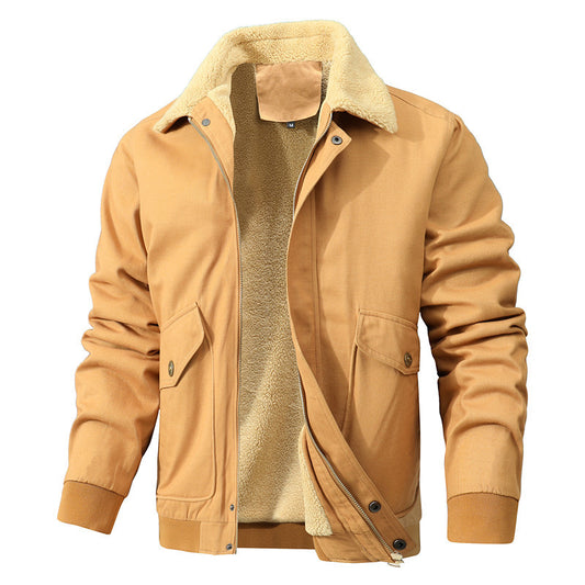 Oem Brand 3 Color Men's Casual Jacket with Fleece Lining Pure Cotton Washed Coat for Men Multiple Processes to Choose From