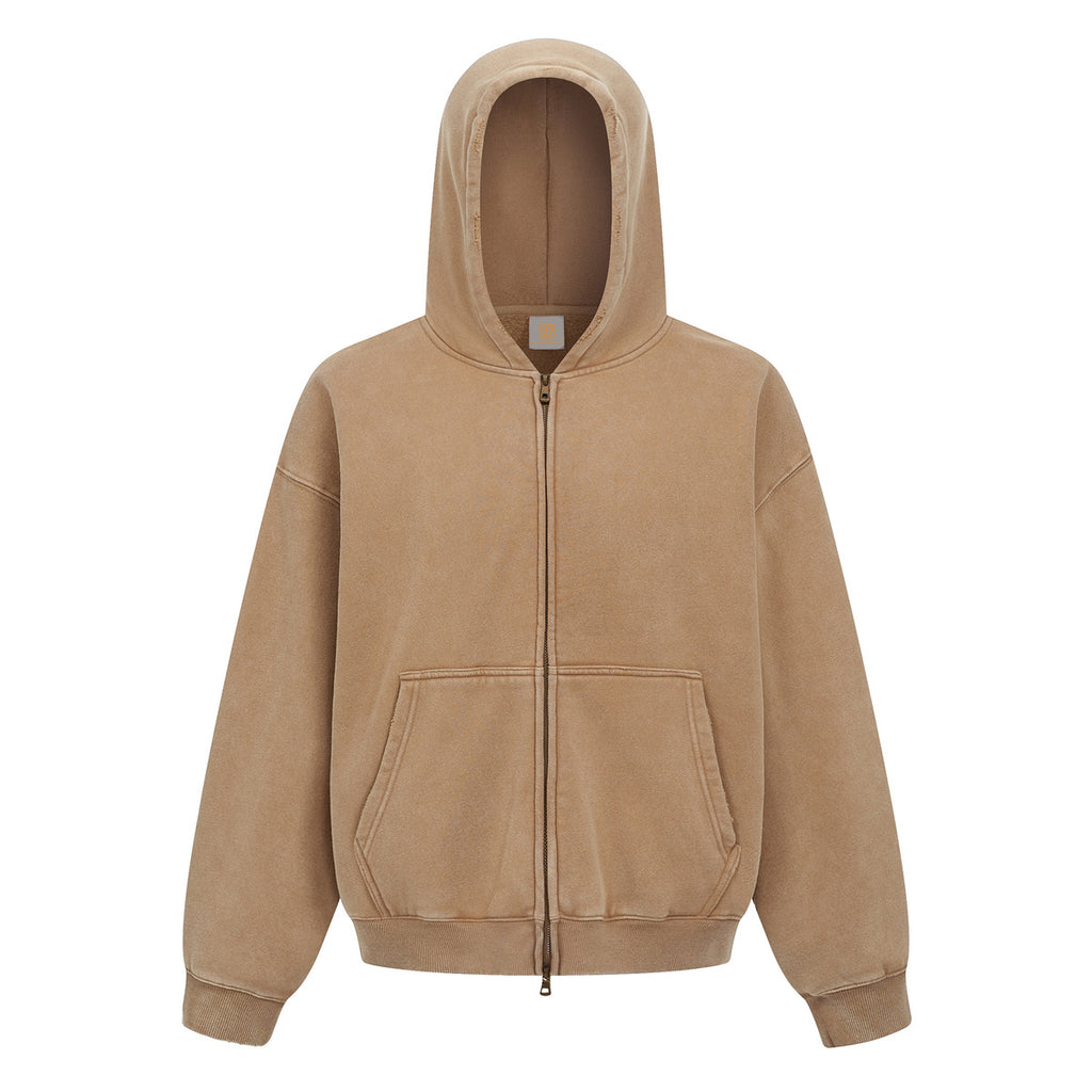 Custom Zip up Hoodies Polyester/Cotton Streetwear Boxy Short Style High Quality Waxing Printing Acid Washe Wholesale Hoodies