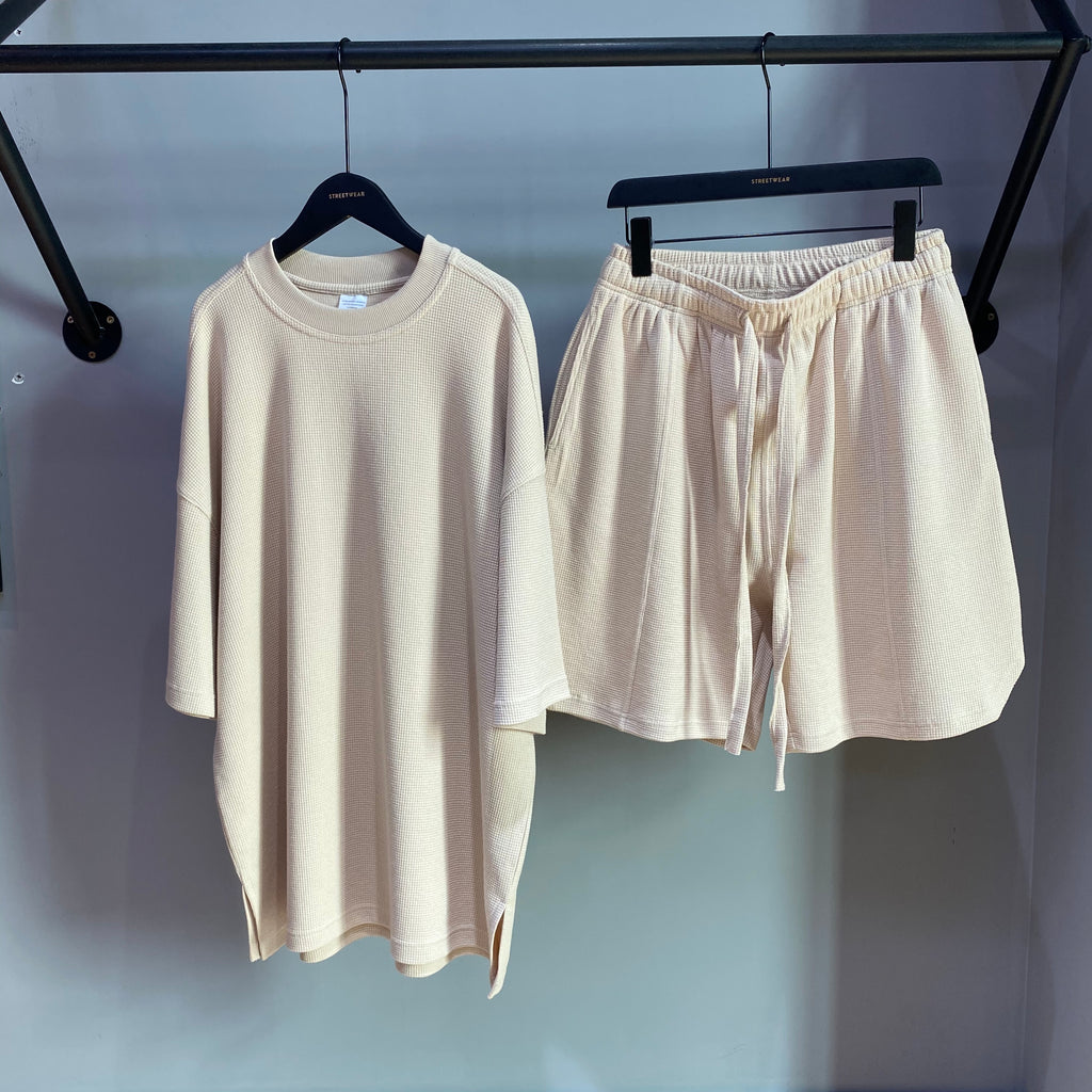 Custom Tshirts logo Blanks Streetwear High Quality Distressed Embroidery Pullover Loose Breathablr Short Sleeve and Short Set